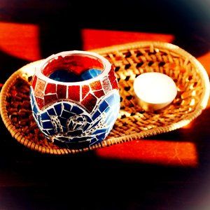 Mosaic Candle Tea Light Holder- Blue Tulip